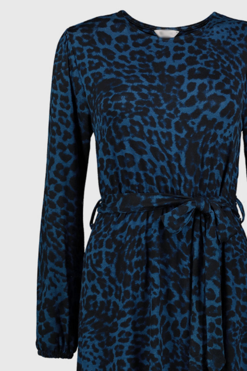 Ex-Tu Petite Teal Leopard Print Tie Belt Dress