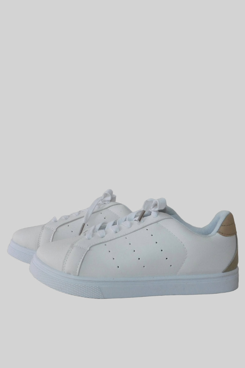 Bella Ladies Classic White Trainers with Beige Accents