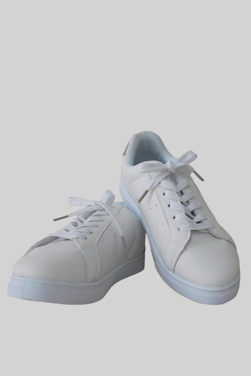 Bella Ladies Classic White Trainers with Beige Accents