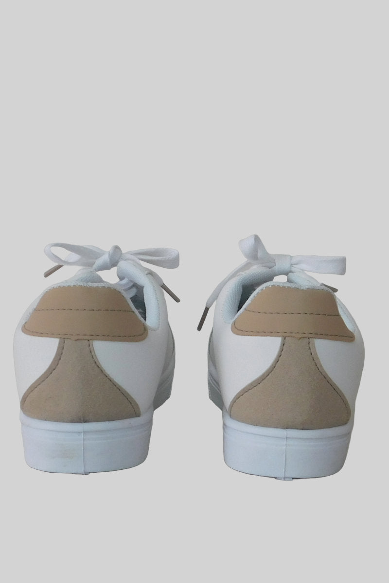 Bella Ladies Classic White Trainers with Beige Accents