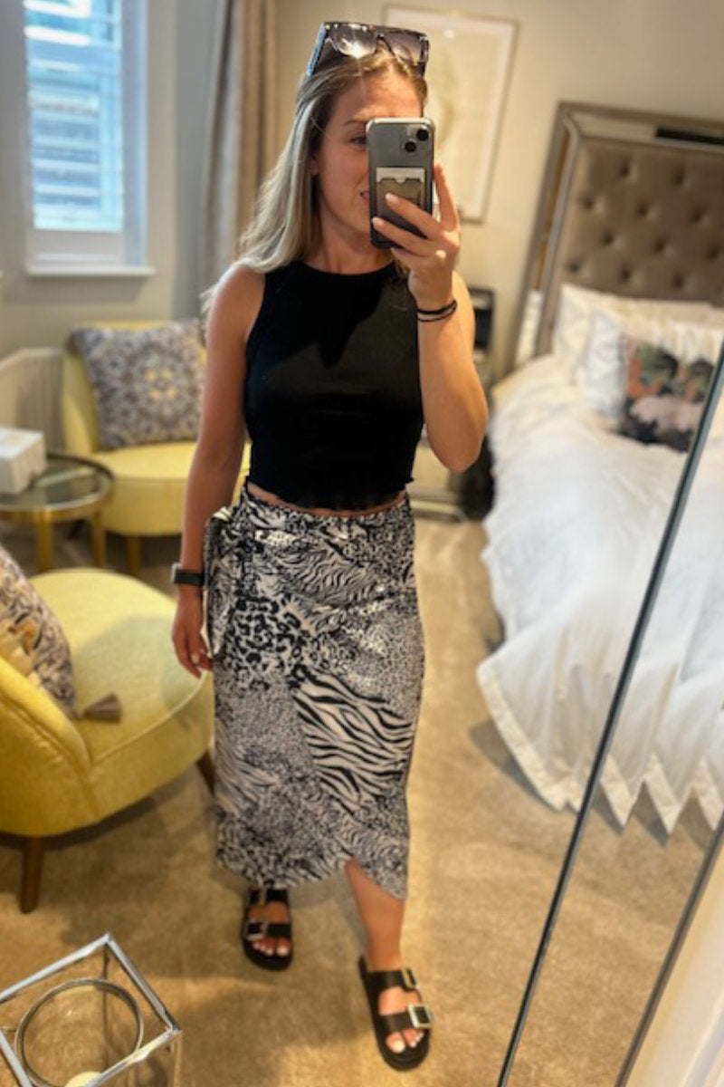 Famous Store Animal Print Wrap Skirt