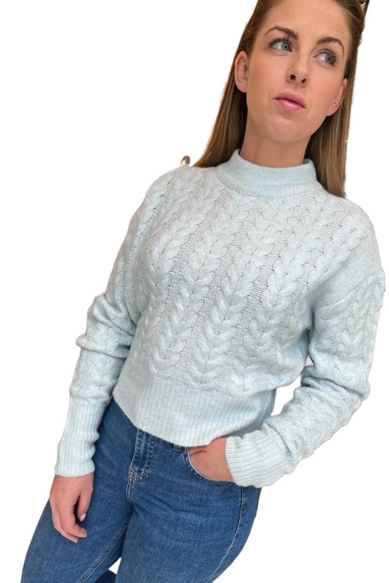 Famous Store Turtle Neck Crop Cable Jumper Light Blue