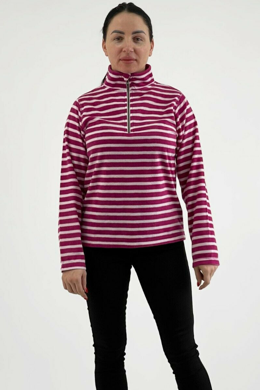 Ladies Ex-GAP Striped Fleece Top Pink